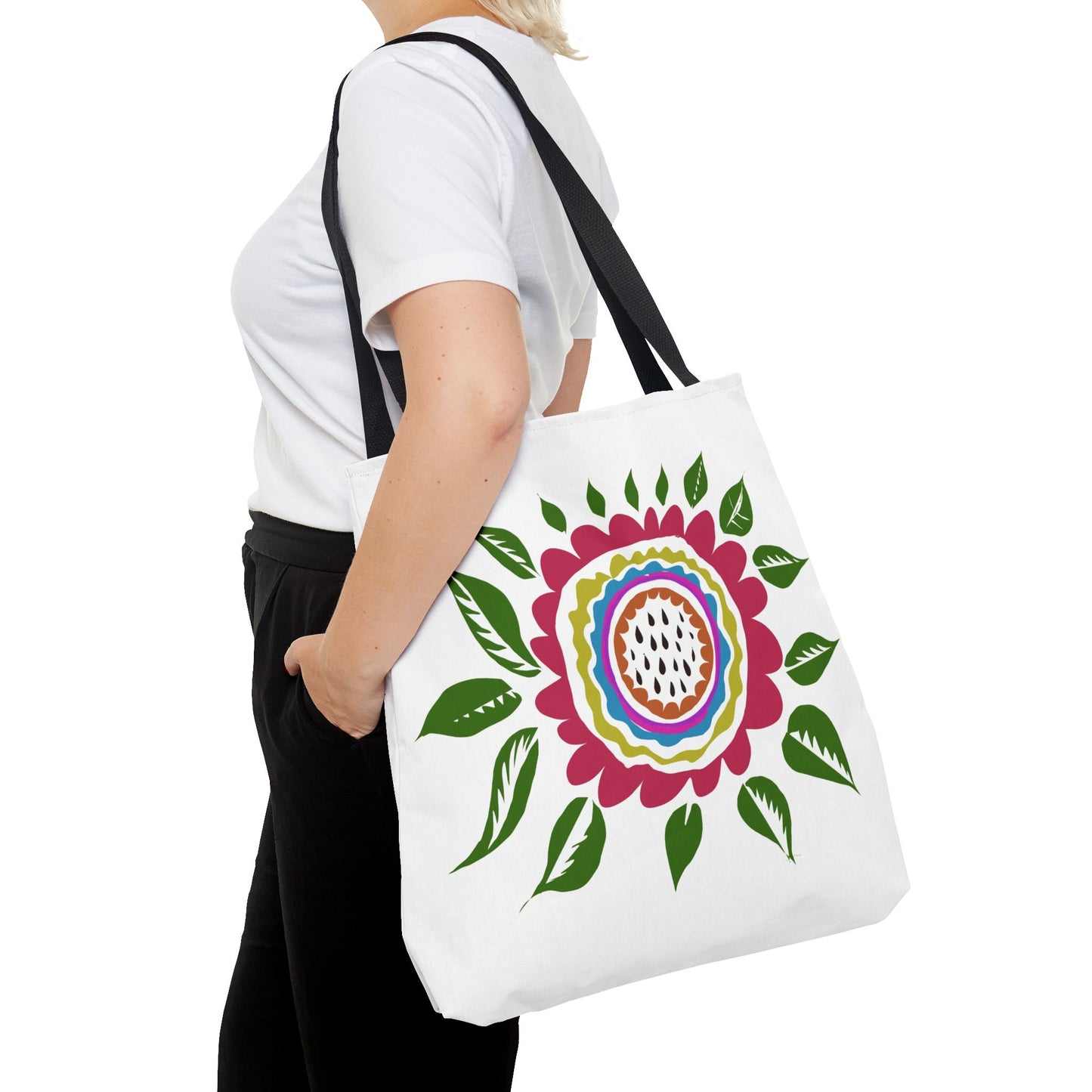 Flower Tote Bag Stay Wonderful World Block Print Inspired