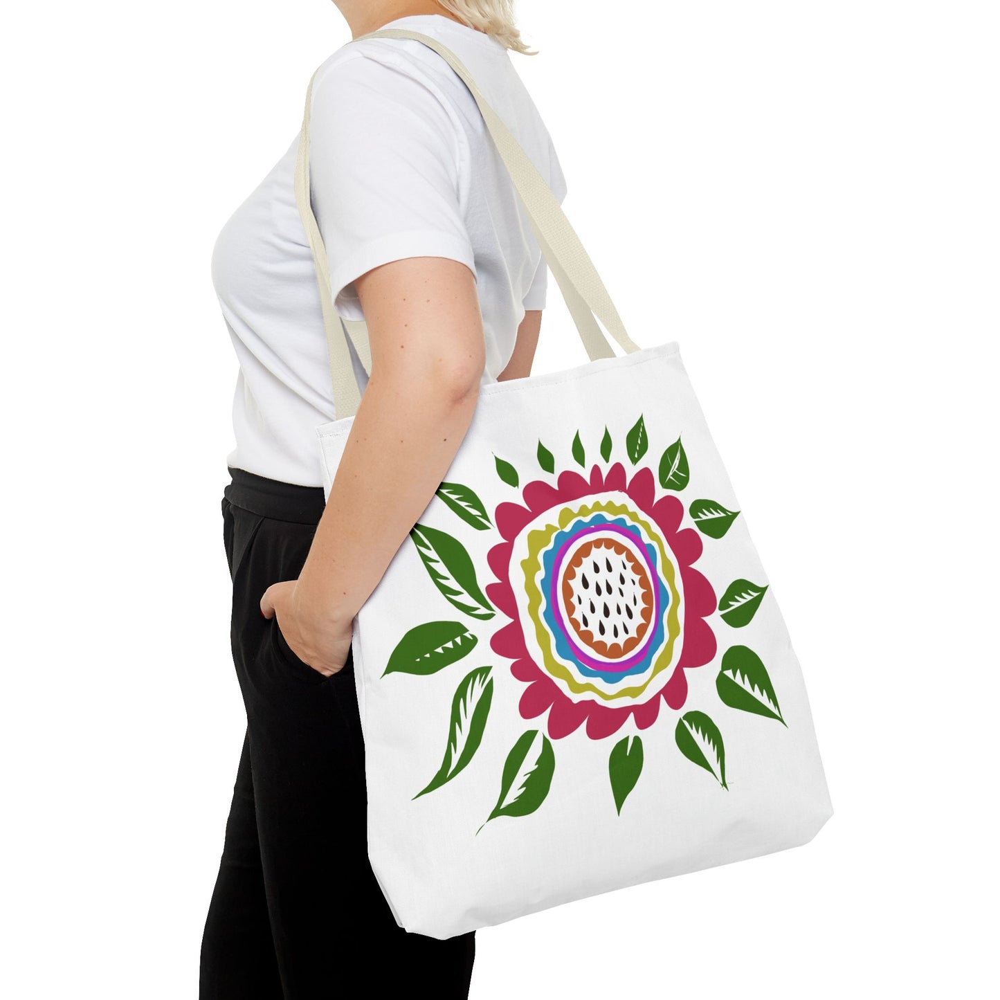 Flower Tote Bag Stay Wonderful World Block Print Inspired