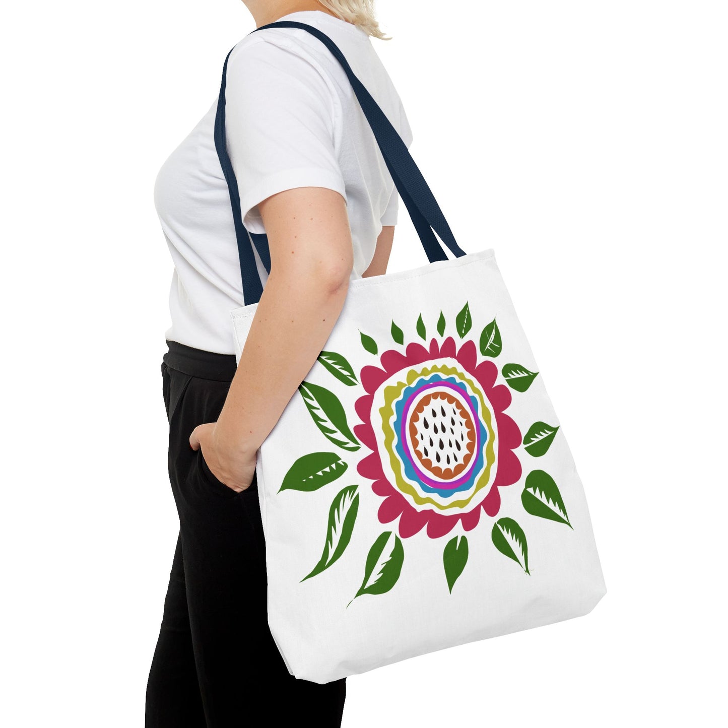 Flower Tote Bag Stay Wonderful World Block Print Inspired