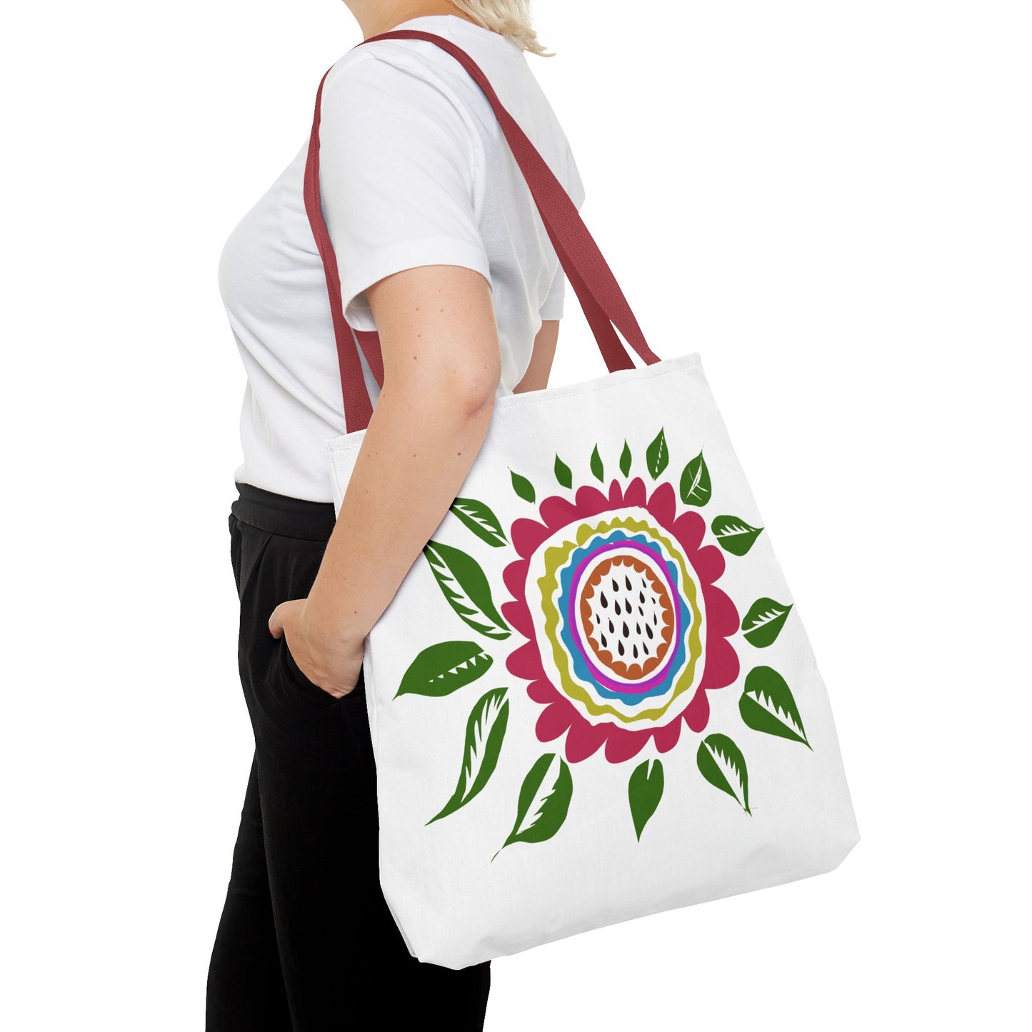 Flower Tote Bag Stay Wonderful World Block Print Inspired