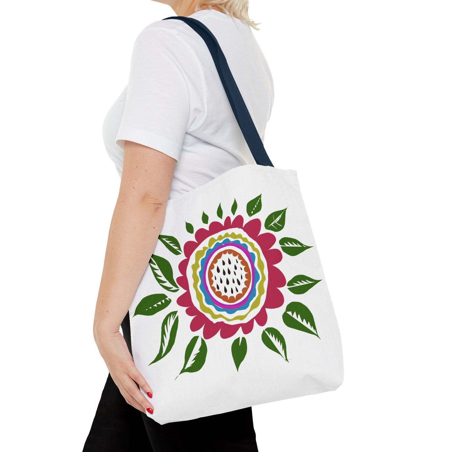 Flower Tote Bag Stay Wonderful World Block Print Inspired