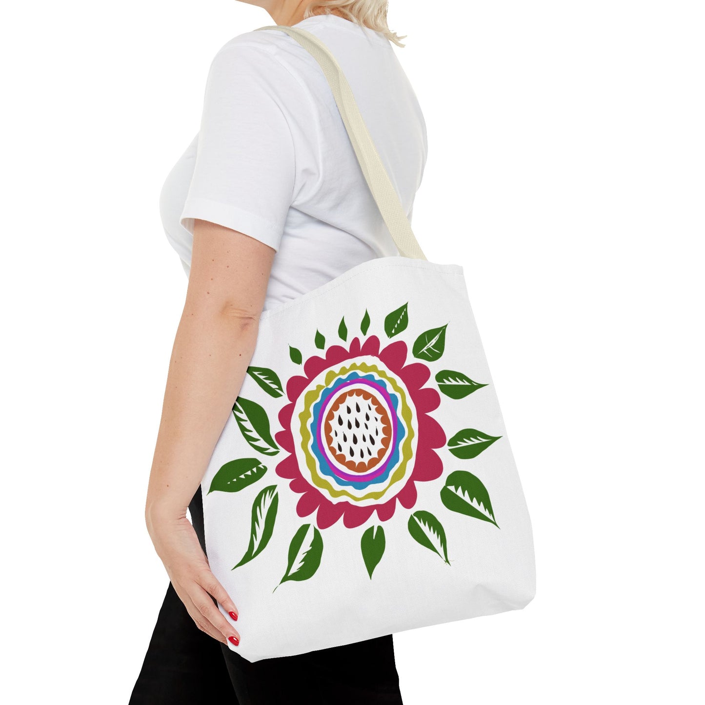 Flower Tote Bag Stay Wonderful World Block Print Inspired
