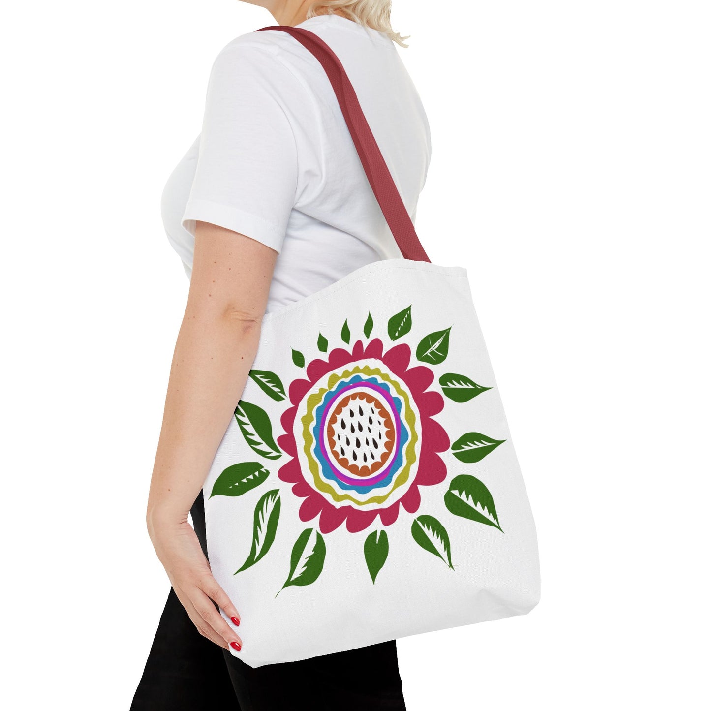 Flower Tote Bag  Stay Wonderful World Block Print Inspired